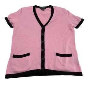 Lauren Ralph Lauren Women's Pink Cardigan Sweater Size Large Short sleeve‎